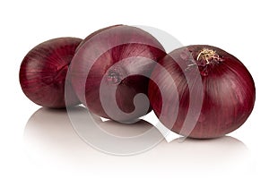 Three red onion bulbs