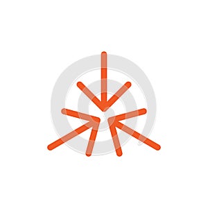 Three red thin arrows point to the center. Triple Collide Arrows icon.