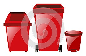 Three red trashcans in different sizes