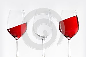 Three red white wine glasses