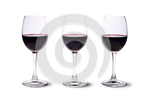 Three red wine glasses