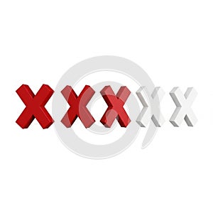 Three Red X Marks and Two White X Marks in a Row on White Background cross