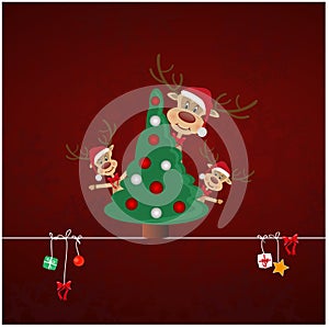 Three reindeer on Christmas card