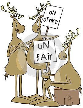 Three reindeer with picket signs