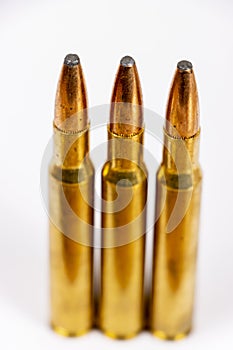 Three rifle bullets close up