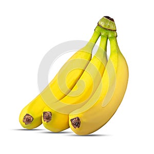 Three ripe bananas isolated on white background. Vegetables, fruits.