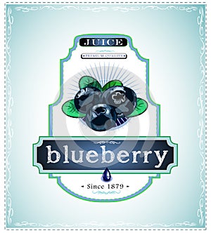 Three ripe blueberries on a product label