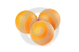 Three ripe and fresh orange fruit isolated on white background with clipping path. Perfectly retouched. ready-to-use food images