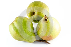 Three ripe pears isolated on white background
