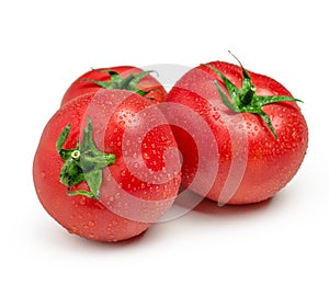 Three ripe tomatoes isolated on white background