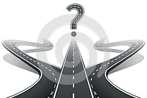 Three roads and question mark. Choosing the right