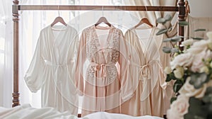 Three Robes Hanging on Bedroom Rack photo