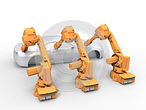 Three robots production line concept