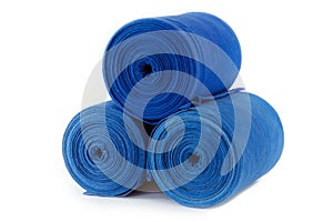 Three rolls of blue cloth continuous towels