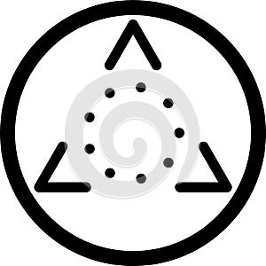 Three rotating arrows forming a triangle are enclosed within a circle, symbolizing a continuous cyclical process, often photo