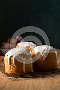 Three ruddy Easter cakes with white glaze