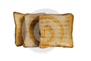 Three rusk bread isolated on a white background. Delicious toasted Golden Toast Bread