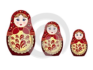 Three russian nesting dolls matryoshka isolated on white background