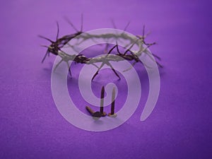 Three rusty nails and a woven crown of thorns