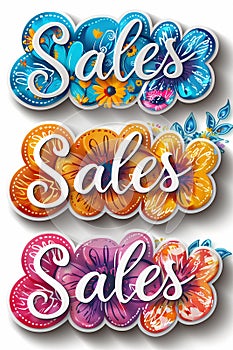 Three sales stickers on a plain background, perfect for marketing and advertising purposes