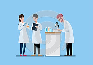 Three scientists working at science lab