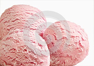 Three scoops of strawberry ice cream