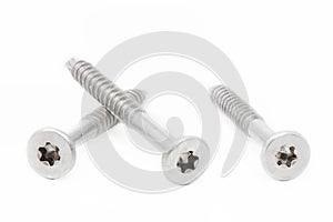 Three screws on white background