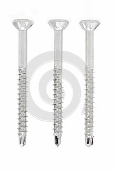Three screws on white background