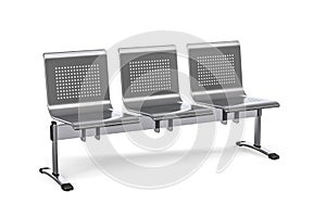 Three seater metal public seats on white background