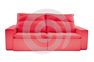 Three seats cozy color fabric sofa isolated on white