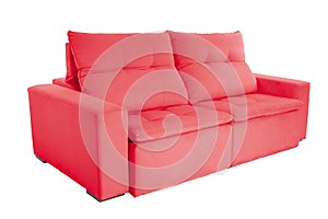 Three seats cozy color fabric sofa isolated on white