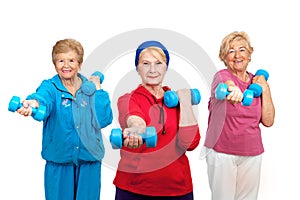 Three senior women doing workout.