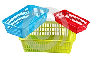 Three set colors and sizes plastic boxes for household storage