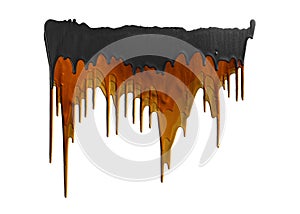 Three shades of orange and black paints dripping