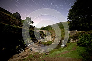Three shires head waterfall at night