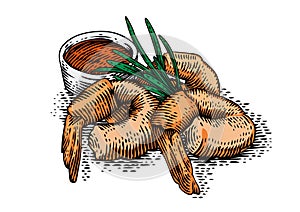 Three shrimps with sauce