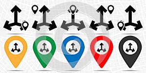 Three side arrows icon in location set. Simple glyph, flat illustration element of arrow theme icons