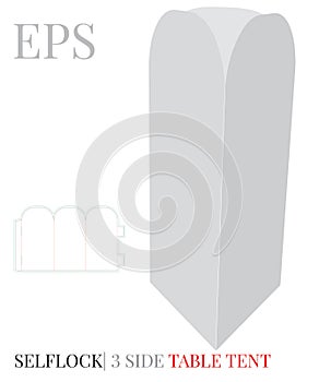 Three Side Table Tent Template, Vector with die cut / laser cut lines. White, clear, blank, isolated Table Tent mock up