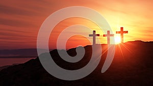 Religious crosses at sunset photo