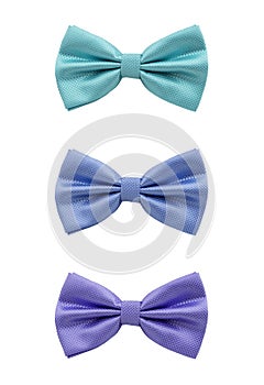 Three silk bow ties on white background