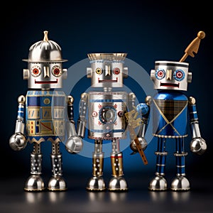 Three silver Toy Robot