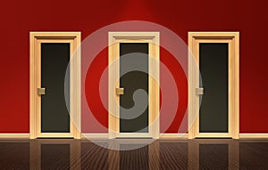 Three similar closed doors. Concept of choice