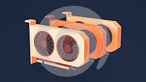 Three Simple Orange Dual Fan Graphics Card GPU on a Dark Blue Background.