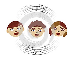 Three Singing children with musical notes