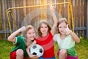 Three sister girls friends soccer football winner players