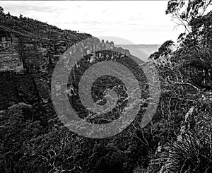 Three Sisters Blue Mountains Katoomba New South Wales Australia in monochrome