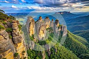 Three Sisters Cliff Range Blue Mountains, Katoomba, Australia photo
