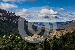 The Three Sisters rock formation in  Blue Mountains National Park, NSW, Australia