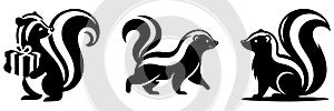 Skunks in Various Poses - A Black and White Illustration