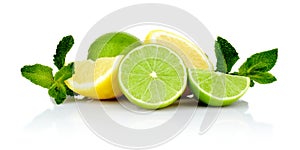 Three sliced lemons with limes with mint